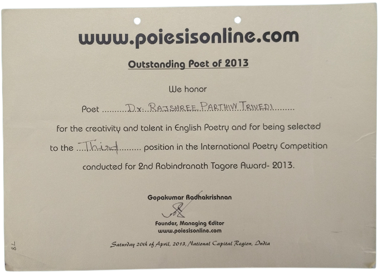 Won 3rd Prize at the Rabindranath Tagore International Poetry Contest